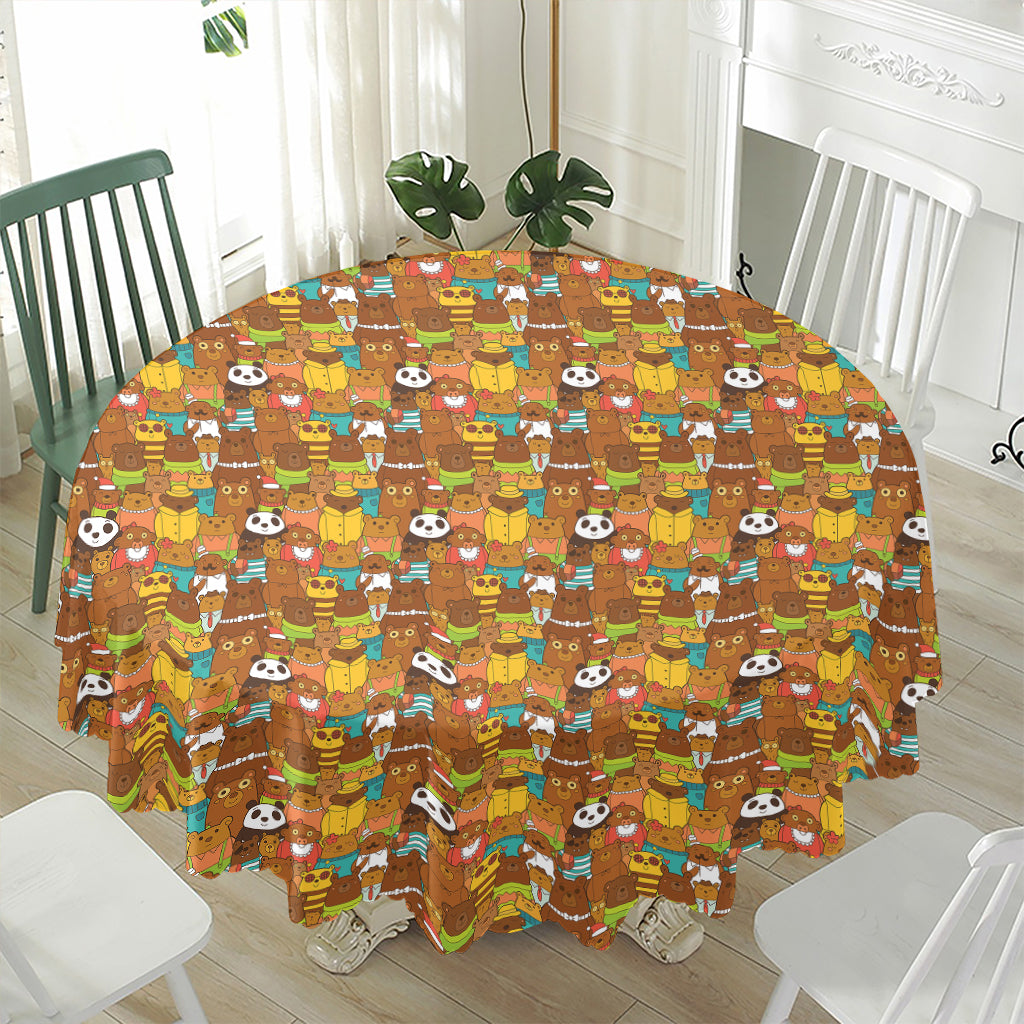 Colorful Cartoon Baby Bear Pattern Print Waterproof Round Tablecloth