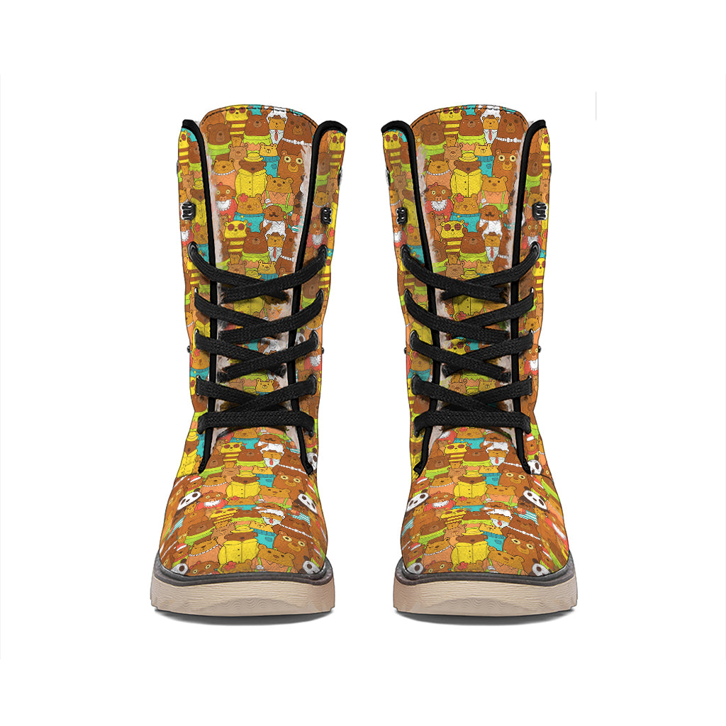 Colorful Cartoon Baby Bear Pattern Print Winter Boots