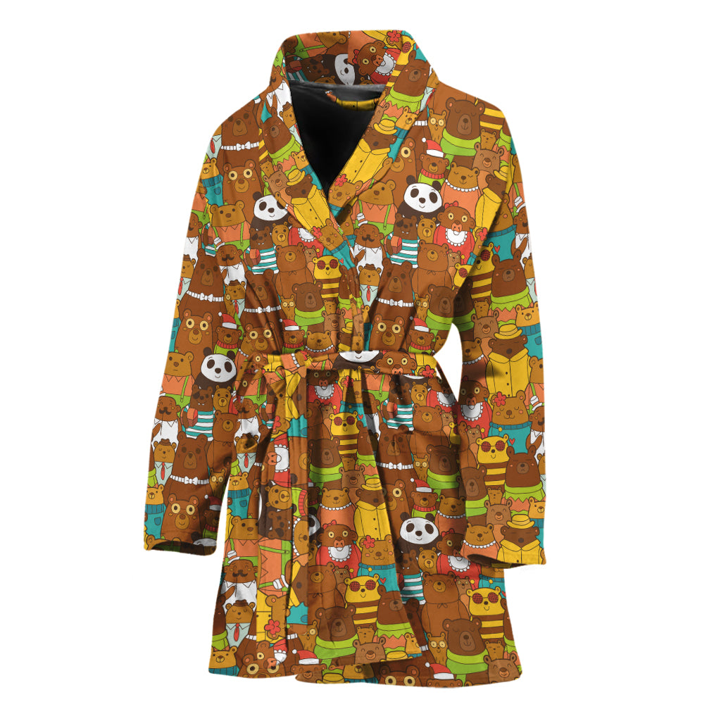 Colorful Cartoon Baby Bear Pattern Print Women's Bathrobe