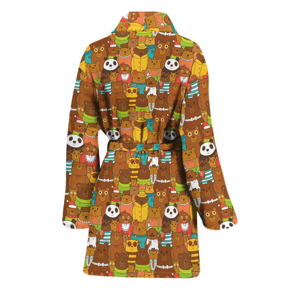 Colorful Cartoon Baby Bear Pattern Print Women's Bathrobe