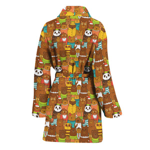 Colorful Cartoon Baby Bear Pattern Print Women's Bathrobe