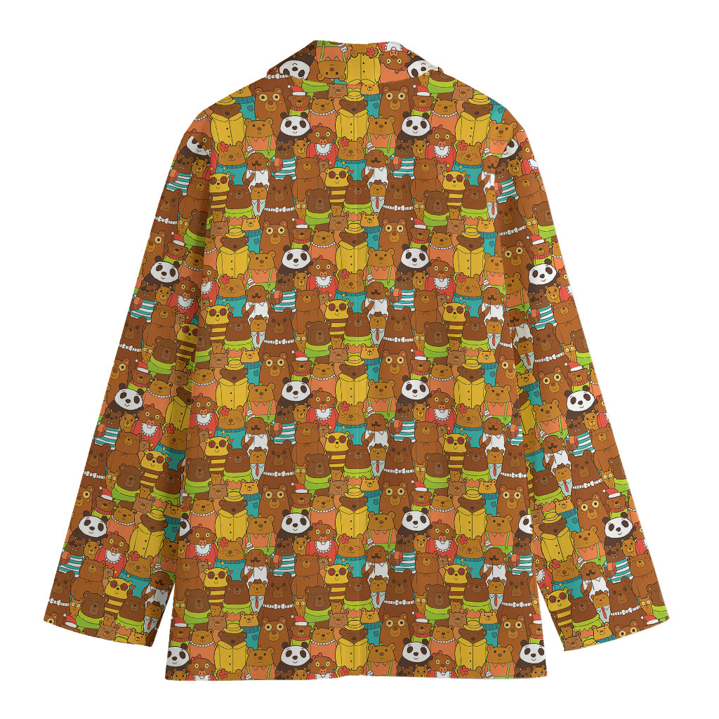 Colorful Cartoon Baby Bear Pattern Print Women's Blazer