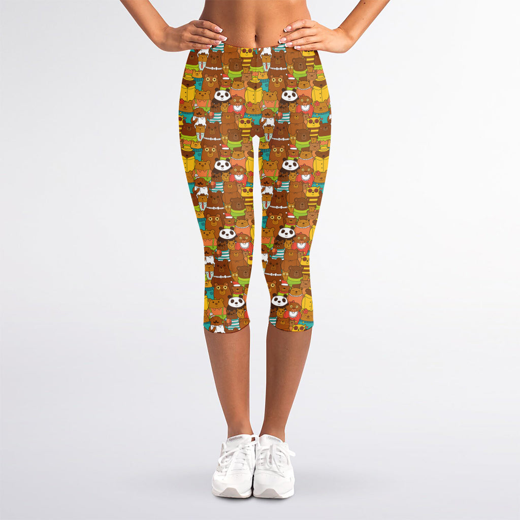 Colorful Cartoon Baby Bear Pattern Print Women's Capri Leggings