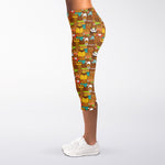 Colorful Cartoon Baby Bear Pattern Print Women's Capri Leggings