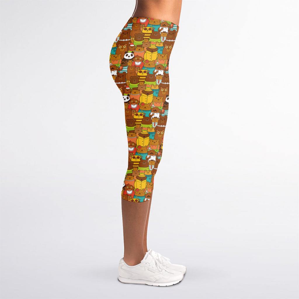 Colorful Cartoon Baby Bear Pattern Print Women's Capri Leggings