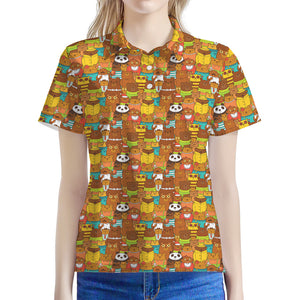 Colorful Cartoon Baby Bear Pattern Print Women's Polo Shirt