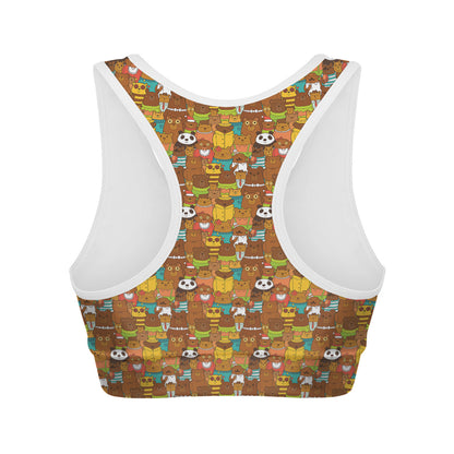 Colorful Cartoon Baby Bear Pattern Print Women's Sports Bra