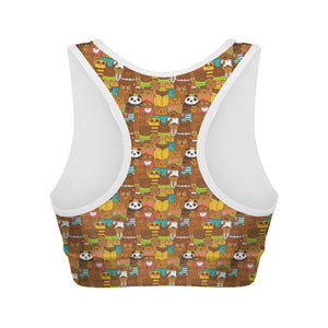 Colorful Cartoon Baby Bear Pattern Print Women's Sports Bra