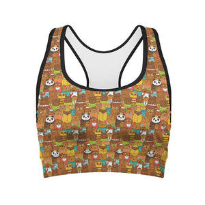 Colorful Cartoon Baby Bear Pattern Print Women's Sports Bra