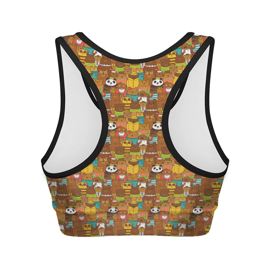 Colorful Cartoon Baby Bear Pattern Print Women's Sports Bra