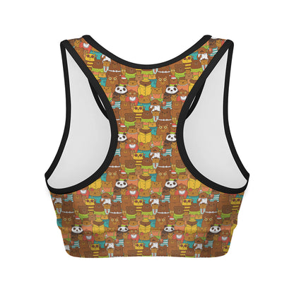 Colorful Cartoon Baby Bear Pattern Print Women's Sports Bra