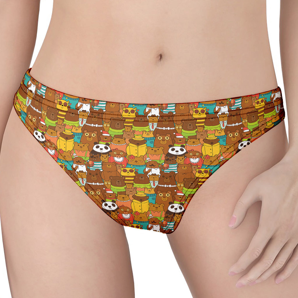 Colorful Cartoon Baby Bear Pattern Print Women's Thong