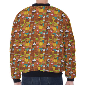 Colorful Cartoon Baby Bear Pattern Print Zip Sleeve Bomber Jacket