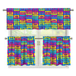 Colorful Cassette Tape Print 3 Piece Kitchen Curtains