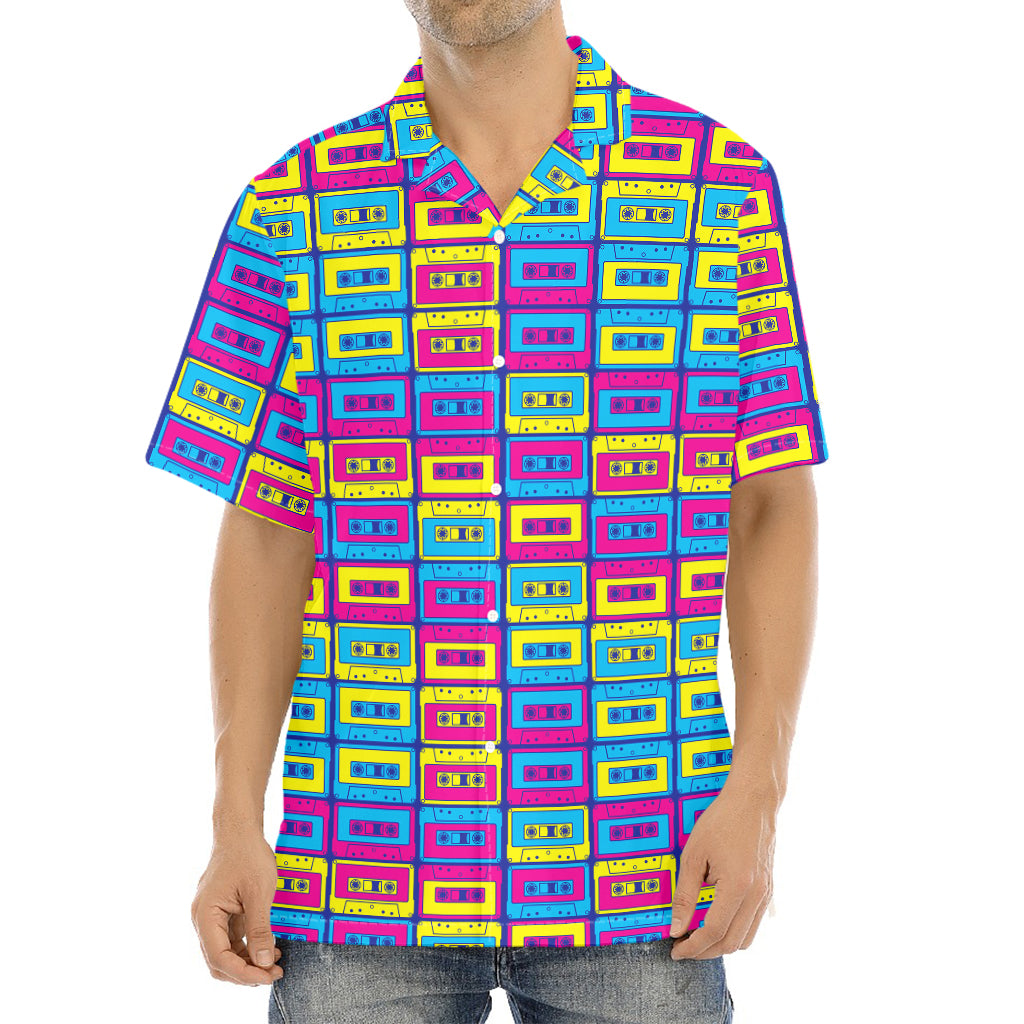 Colorful Cassette Tape Print Aloha Shirt