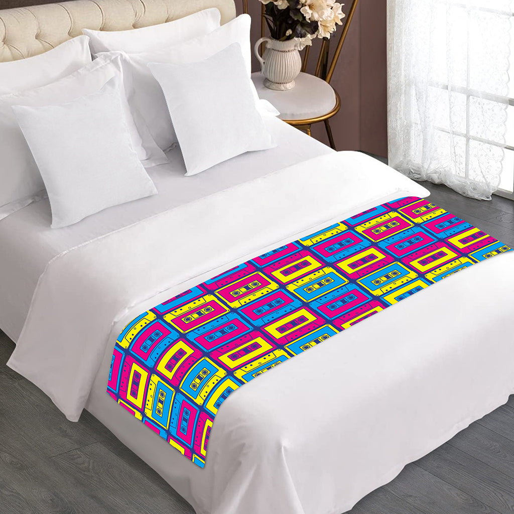 Colorful Cassette Tape Print Bed Runner