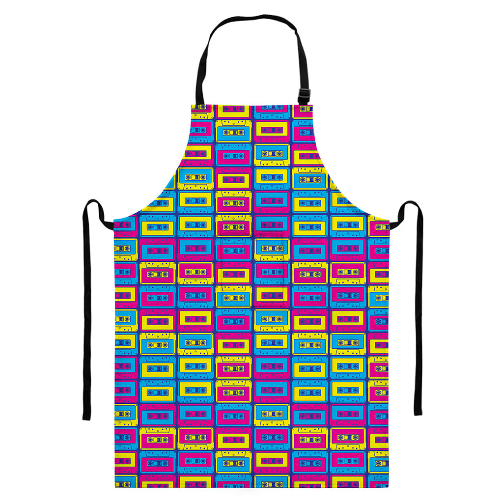 Colorful Cassette Tape Print Bib Apron With Pocket
