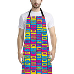 Colorful Cassette Tape Print Bib Apron With Pocket