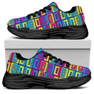 Colorful Cassette Tape Print Black Chunky Shoes