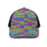 Colorful Cassette Tape Print Black Mesh Trucker Cap