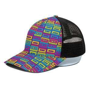 Colorful Cassette Tape Print Black Mesh Trucker Cap