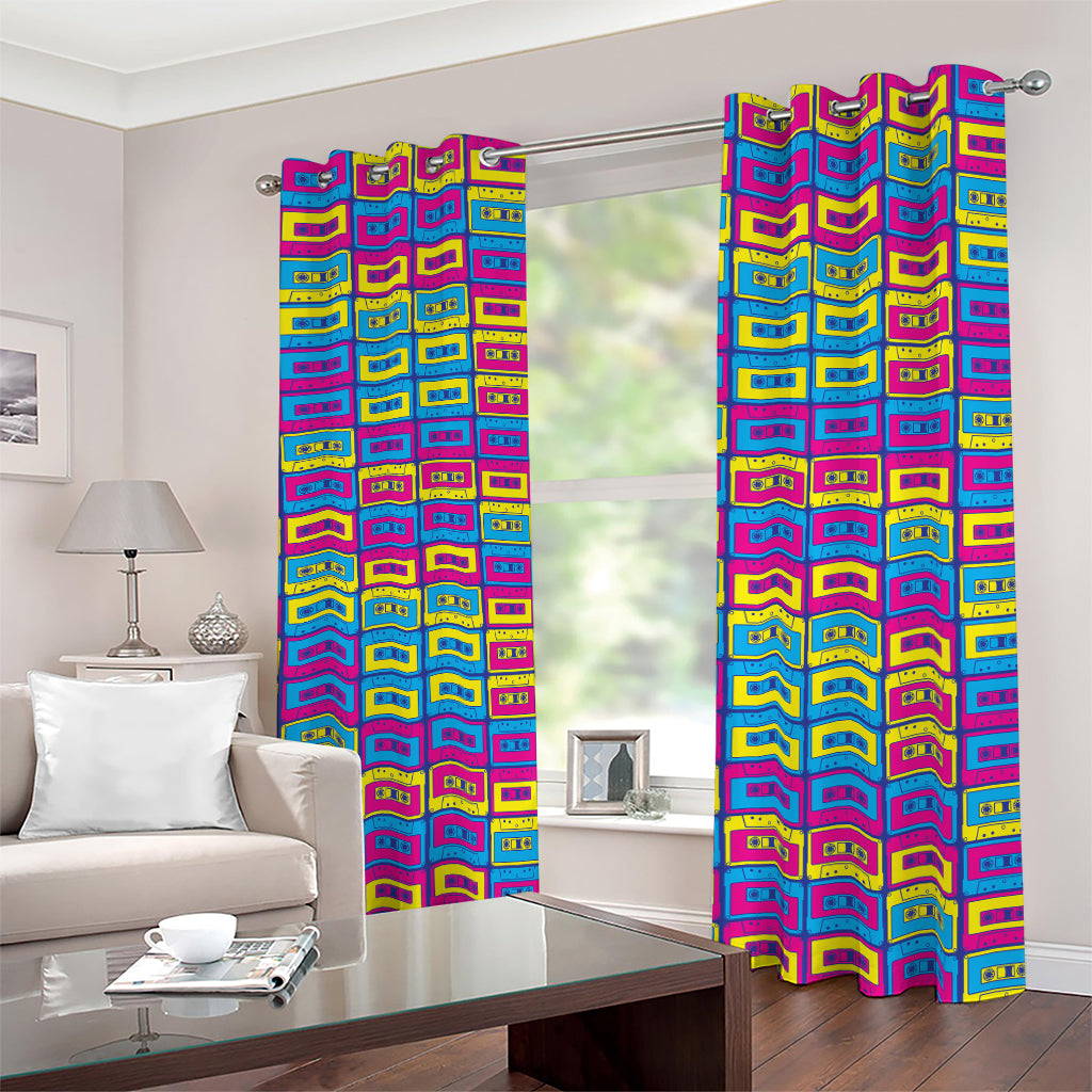 Colorful Cassette Tape Print Blackout Grommet Curtains