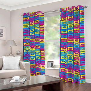 Colorful Cassette Tape Print Blackout Grommet Curtains