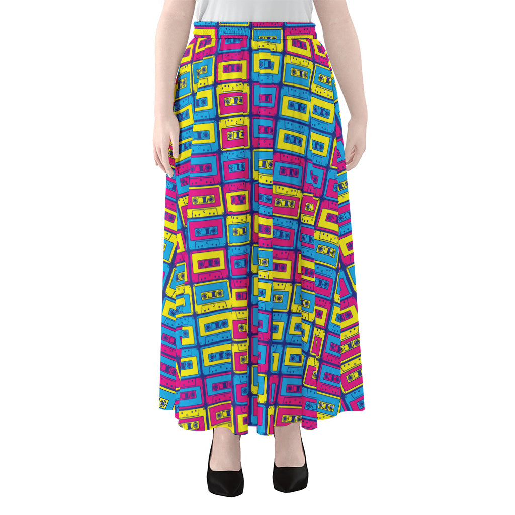 Colorful Cassette Tape Print Chiffon Maxi Skirt