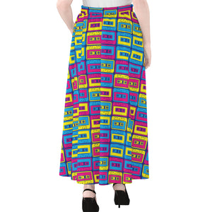 Colorful Cassette Tape Print Chiffon Maxi Skirt