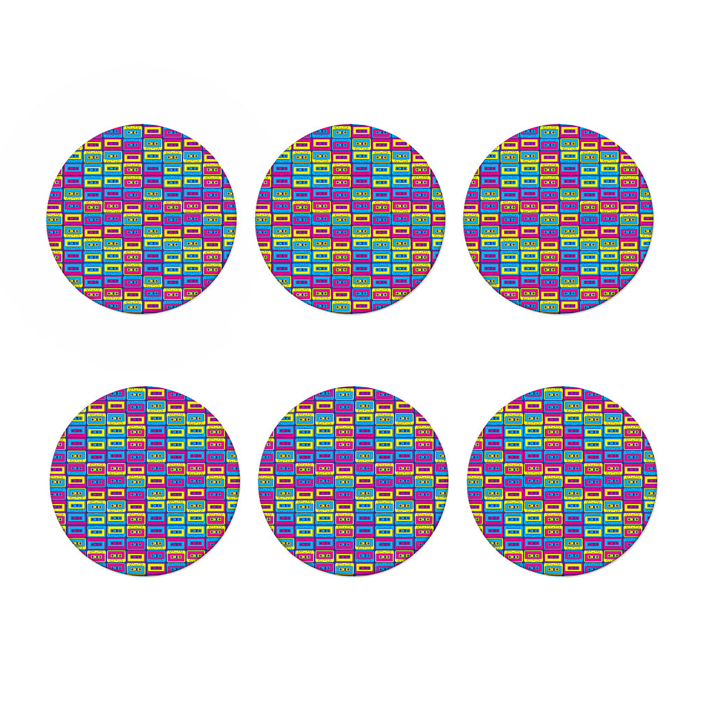 Colorful Cassette Tape Print Coaster Set