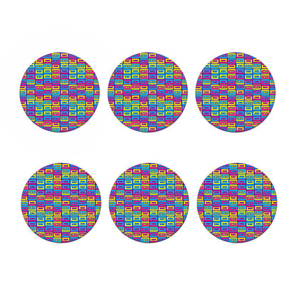 Colorful Cassette Tape Print Coaster Set