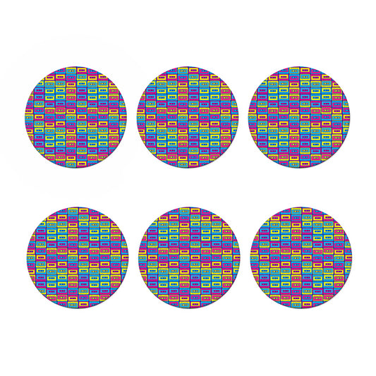 Colorful Cassette Tape Print Coaster Set