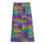 Colorful Cassette Tape Print Cotton Front Slit Maxi Skirt