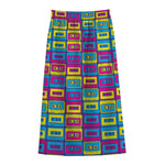 Colorful Cassette Tape Print Cotton Front Slit Maxi Skirt