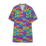 Colorful Cassette Tape Print Cotton Hawaiian Shirt