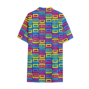 Colorful Cassette Tape Print Cotton Hawaiian Shirt