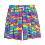 Colorful Cassette Tape Print Cotton Shorts