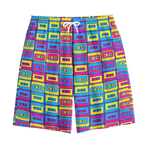 Colorful Cassette Tape Print Cotton Shorts