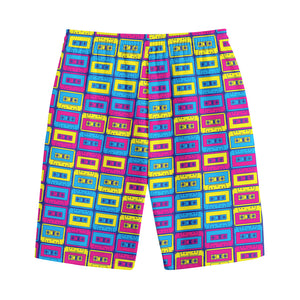 Colorful Cassette Tape Print Cotton Shorts