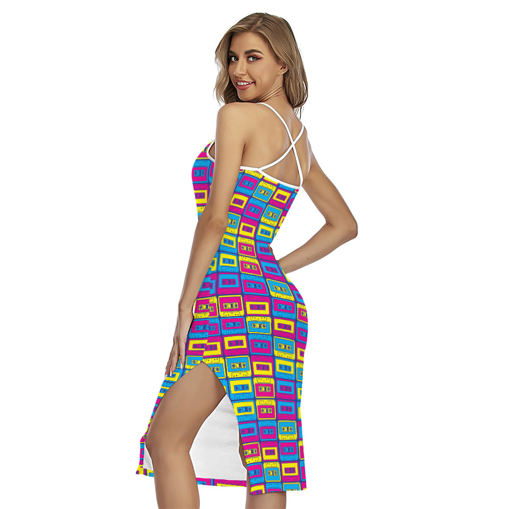 Colorful Cassette Tape Print Cross Back Cami Dress