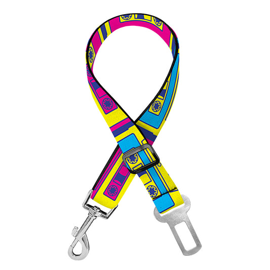 Colorful Cassette Tape Print Dog Seat Belt