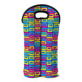 Colorful Cassette Tape Print Double Neoprene Wine Tote