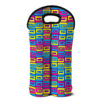 Colorful Cassette Tape Print Double Neoprene Wine Tote