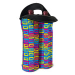 Colorful Cassette Tape Print Double Neoprene Wine Tote