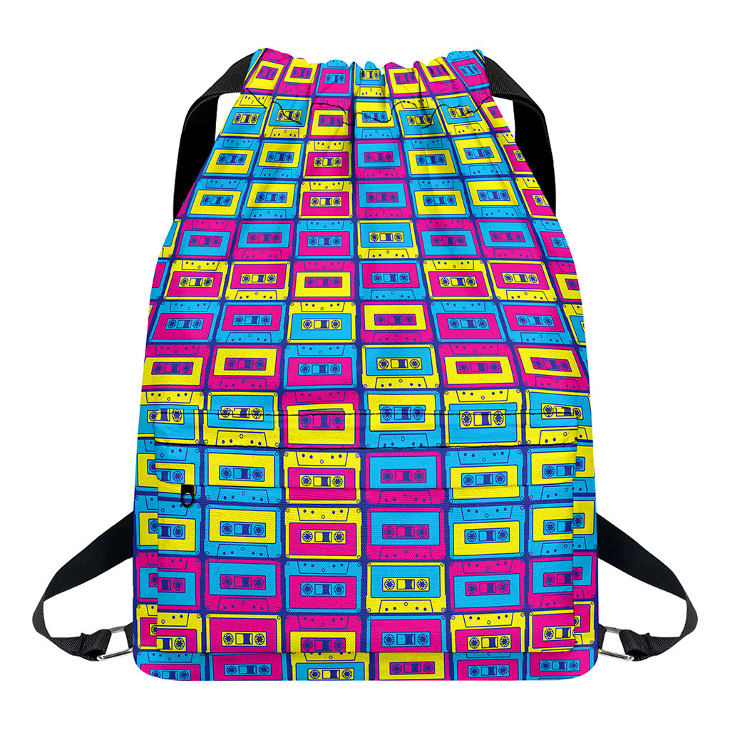 Colorful Cassette Tape Print Drawstring Backpack
