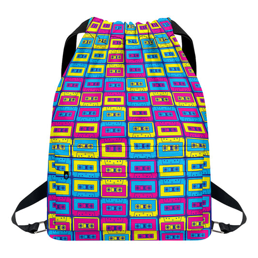 Colorful Cassette Tape Print Drawstring Backpack