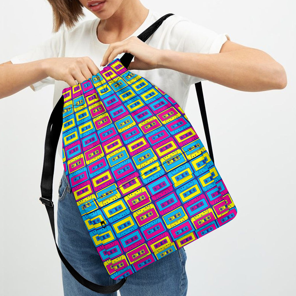 Colorful Cassette Tape Print Drawstring Backpack