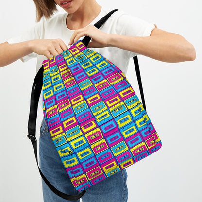 Colorful Cassette Tape Print Drawstring Backpack