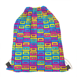 Colorful Cassette Tape Print Drawstring Bag