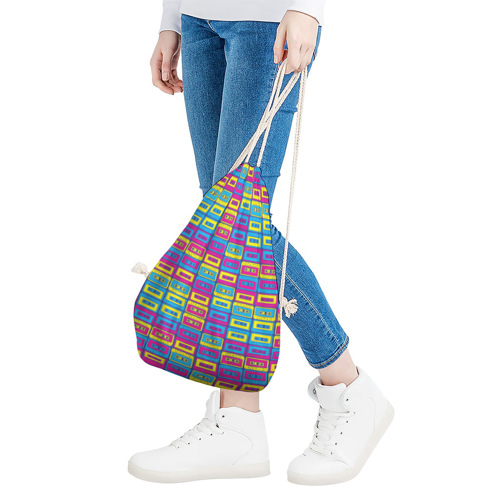 Colorful Cassette Tape Print Drawstring Bag